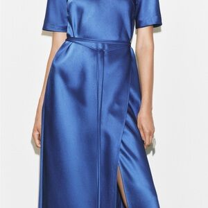 ZARA - Elegant Blue Satin Dress